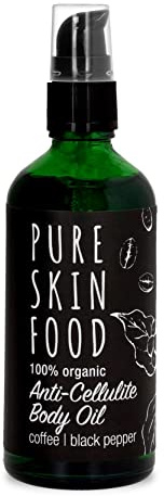 Bio Anti Cellulite Körperöl von PURE SKIN FOOD | für glatte, straffe Haut | mit Kaffeeextrakt & schwarzem Pfeffer | 100% bio-zertifizierte Inhaltsstoffe & vegan | 100 ml
