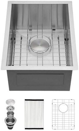 Kichae 14 Inch Small Kitchen Sink Undermount 14 x 18 Bar Prep Sink Undermount 18 Gauge Stainless Steel Deep Single Bowl RV Basin Handmade Round Corner