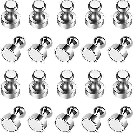 Fridge Magnets, Refrigerator Magnets, 20PCS Small Strong Magnets for Whiteboard, Magnetic Push Pins Perfect for Office Classroom Kitchen Accessories Sliver