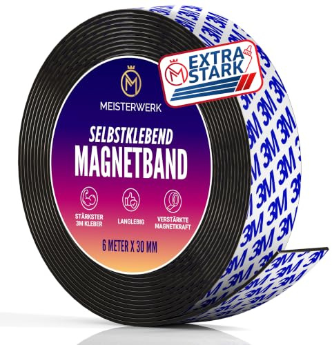 MEISTERWERK Magnetband selbstklebend | Bester Halt durch stärksten Kleber | Magnetband mit idealer Magnetkraft durch Anisotropic Material | Elastische Magnetstreifen