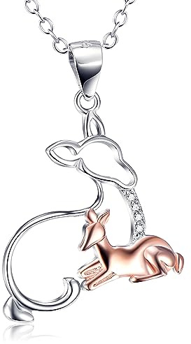 YAFEINI Hirsch Reh und Rehkitz Halskette 925 Sterling Silber Mutter Tochter Hirsch Mama Muttertagsgeschenke Schmuck für Damen Mama