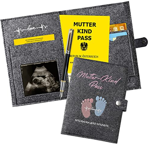 Mutter-kind-pass hülle aus Handgefertigtem Filz,Österreich Mutterpasshülle zur Aufbewahrung von Ultraschallbildern und Impfpass usw,Süßes Geschenk für Schwangerinen und Zukunftige Mütter