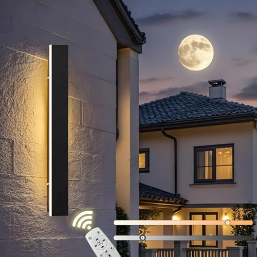 ZTWLEED LED Wandleuchte Aussen,16W Dimmbar Wandlampe mit Fernbedienung,Wasserdicht Lange Wandleuchte Schwarz,Acryl Außenwandleuchten für Villa Garten Korridor Außenbalkon,80CM 110-240V