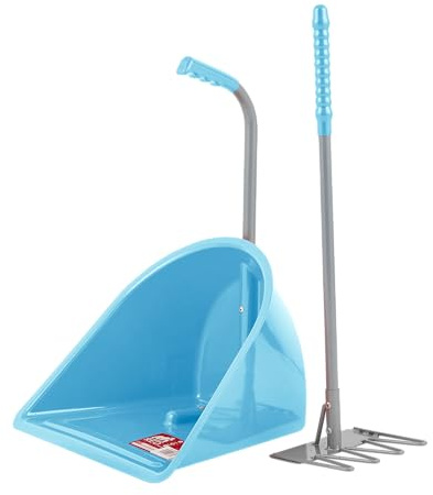 Tidee Red Gorilla Official TEENIE in Sky Blue with Short Traditional Rake Horse Manure Shovel Scoop Small Lightweight Suitable for Children Dustpan Set for Paddock Stable Horsebox or Garden Waste