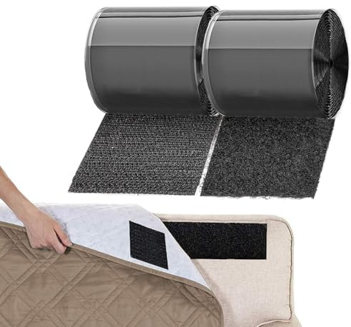 TEUVO Belcro starkt självhäftande 11 cm x 6 m - förhindrar att soff- och madrasskuddar glider - dubbelsidig 110 mm bred svart, band för hem och kontor