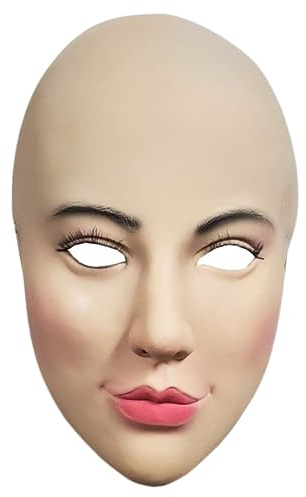 Wedhapy Silicone Head Mask Realistic Female Mask with Makeup on Halloween Elastic Headband Female Mask Latex Halloween Mask for Cosplay Costume Party Prank