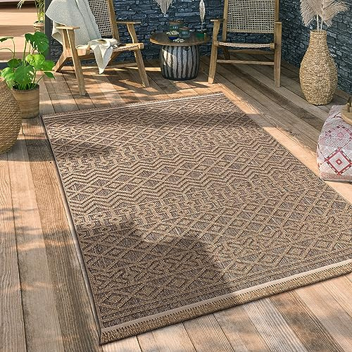 Paco Home Alfombra Salon De Habitacion Cocina Exterior Terraza Jardin Motivo Boho Chic Motivo Floral Dibujo Geometrico, tamaño:80x150 cm, Color:Beige