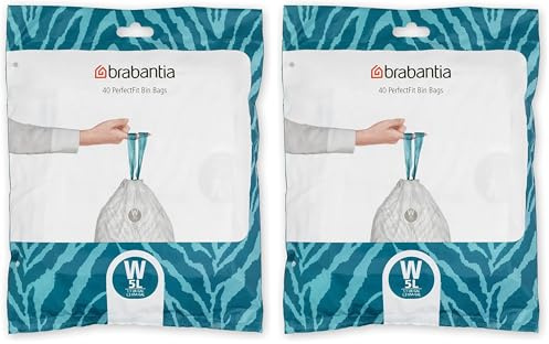 Brabantia Bolsas de Basura PerfectFit, Código W, 5L, Resistentes Bolsas con cinta de cierre, 40 Bolsas (Paquete de 2)