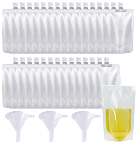 BCZR 30pcs Bevande Festive Viene Fornito con 3 Imbuti, Sacchetto per Bevande Trasparente 500ml，Sacchetti Portatili per Liquidi,，per Cocktail, Succhi di Frutta, Borsa per caffè per Viaggi di Festa