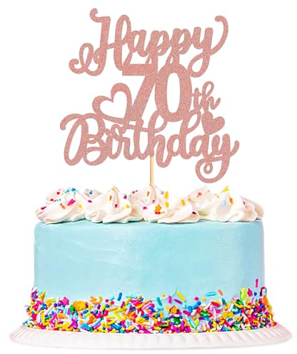Blumomon 3 Pack Rose Gold Happy 70th Birthday Cake Topper Glitter Happy 70 Cupcake Topper Cheers to 70 Fabulous Cake Decoration for 70th Birthday Party Decoration Supplies