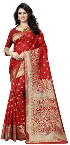 Sugathari sari Banarasi en soie Kanjivaram pure pour femme Design 2023 Design Wear Pattu en coton avec chemisier pour mariage (SAM PARI-100), Rouge, taille unique