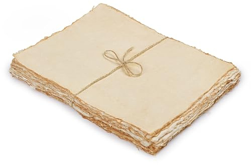 LEATHER VILLAGE Watercolor Paper - 7 X 5 inches, 50 Sheets - Mixed Media Watercolor Paper - 150 GSM Thick Deckle Edge Virgin 100% Cotton Handmade Paper - Vintage Toned