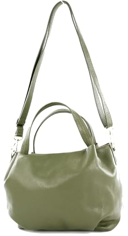 modamoda de T218 Damen Leder Henkeltasche Tragetasche Schultertasche handmade in Italy, Farbe:Olivgrün/Metall Gold