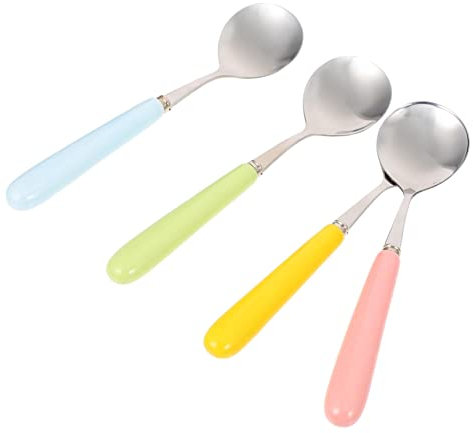 Zerodeko Küchenlöffel 4 Stück Löffel Aus Edelstahl Dekorativer Löffel Dessertlöffel Aus Metall Löffel Honiglöffel Für Tee Mini-getränke Eis Creme Runder Löffel Keramik Nachtisch