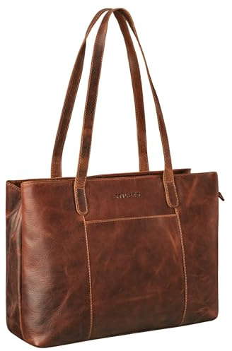STILORD 'Courtney' Vintage Leder Handtasche Damen Shopper Groß Schultertasche Frauen Echtleder Tasche Laptop 14 Zoll für Shopping Business Uni