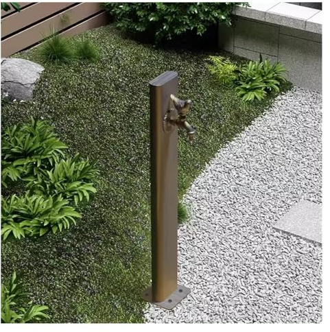 Stainless Steel Vertical Garden Water Column, Outdoor Cylindrical Water Hydrant Stand With Lock Faucet, Sturdy Freestanding Antifreeze Irrigation Faucet, Patio Garden Lawn Water Feature Fountain(Botto