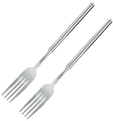 2Pcs fourchettes extensibles en acier inoxydable, fourchette télescopique à menu avec long manche couverts, 22-64cm fourchette rétractable pour barbecue, grillades, dîner, fruits, desserts, grillades