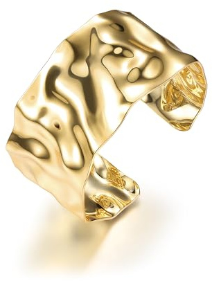 Milacolato Armreif Gold Damen Gehämmert Chunky Manschettenarmband Einstellbare Offene Breit Armreif Armbänder Unregelmäßige Aussage Armband Goldene Manschette Armbänder