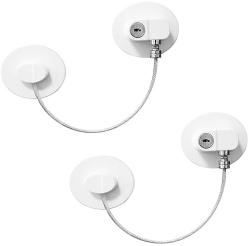 2Pcs Round Window Locks, Refrigerator Door Locks with 4 Keys, Adhesive No Drilling Window Restrictor, Protect Baby Safety Suitable Freezer Door Cabinets Windows (White)