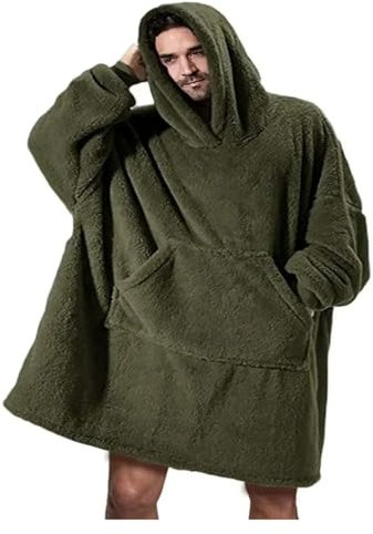 JMORCO Decke Mit ärmeln Winter Mit Kapuze Pullover Decke Frauen Übergroße Fleece Decke Mit Ärmeln Große Tasche Warme Dicke TV Hoodie Robe Paar(Style A-Green)
