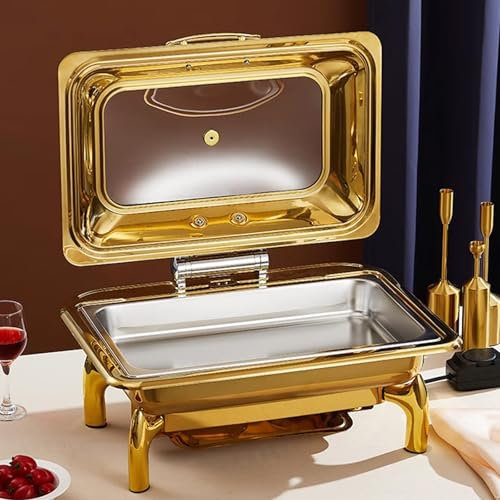 Food Warmers for Parties Buffet Electric med Transparent Lock Stainless Steel Buffet Servers and Warmers Adjustable Temperature Two Heating Modes(9L 1/1 Size)