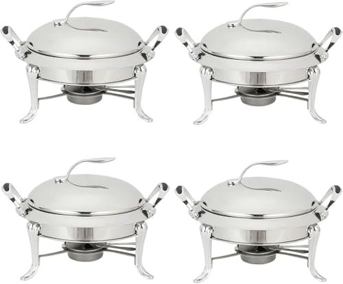 AFLEPCBRQ 3L Chafing Dish Set Round Stainless Steel Buffet Server Full Size with Pans, Lids and Fuel Holders for Catering Party Wedding Dinner Food Warmer (2/3/4/6 Pack)