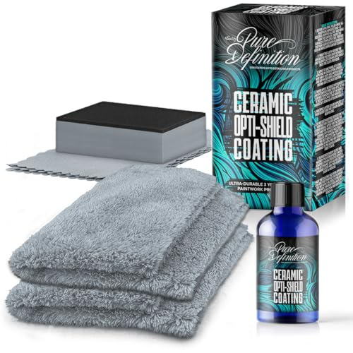 Pure Definition Ceramic Coating Kit, Over 3 Years Car Paintwork Protection, Hydrophobic Water Beading Paint Sealant, Ceramic Opti-Shield Comes With Cloth and Applicator Pad (30ml + 2 Cloths)