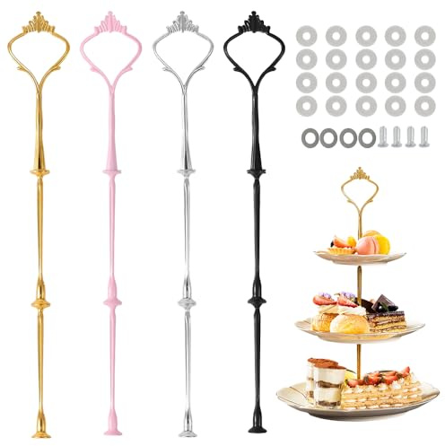 mizikuu 4 Pack Etageren Stangen Set, Etagen Vintage Silber Gold Metallstangen Etagere Bausatz für 2 bis 3 stufige Hochzeitstorte Etagere Tortenständer Tortenhalter Torten