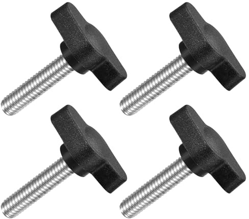 QUARKZMAN 4 Stück T-Flügelschraube mit Griffen Rändelschrauben, M6 x 25mm Männliche Schraube Knopf 304 Edelstahl Rändelschraube Daumenschrauben-Griff 27mm Durchmesser, Schwarz | Männliche Schraube Knopf 304 Edelstahl Rändelschraube Daumenschrauben-Griff 27mm Durchmesser
