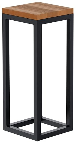 CLP Beistelltisch Manteo aus Eichenholz, eckiger Nachttisch, Sofatisch mit pulverbeschichtetem Metallgestell und Bodenschonern, Größe:20x20x50 cm