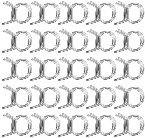 sourcing map 25Pcs 12mm/0.47inch Inner Dia Double Wire Spring Hose Clamp, Stainless Steel Adjustable Spring Clips for Hose Fuel Line Silicone Tube Water Pipe Air Pipe