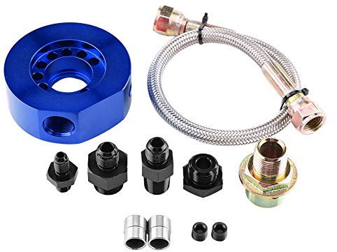 Automotor-Ölfilter-Sandwichplatte, Metall-Ölfilter-Kühler-Adapter-Set, Ölversorgungs-Sandwich-Kühler-Adapter-Set für LS B20 (Blau)