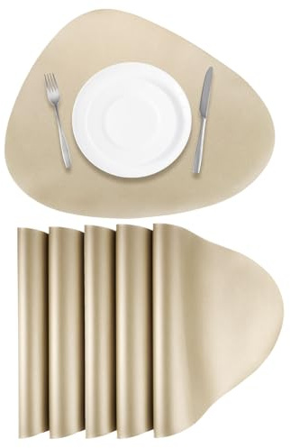 QUARKZMAN 6 Stück Kunstleder Tischsets hitzebeständig Küchentischsets Gold | Tischsets aus PU Leder in Tropfenform, Für den Esstisch, wasserdicht, ölbeständig
