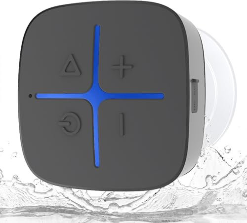 Goshyda IP65 Water Proof Duschbluetooth -Lautsprecher, Tragbarer Bluetooth -Funklautsprecher Stereo -Sound mit Saugnapfbecher, Kleiner Lautsprecher für Badezimmersschwimmbad Beach
