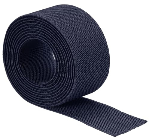 TA-VIGOR Bande élastique en sergé de 38 mm - 2 m - Double tissage - Bleu marine | 3,8 cm de large, en polyester tricoté, sangle extensible lourde pour couture, artisanat, ceintures et tricot