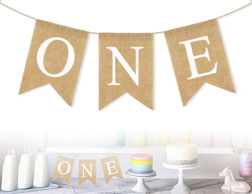 AOYEGIC One Hochstuhl Banner,1. Geburtstags Vintage Sackleine Girlande,Drieck Flagge,Wimpelkette,verwendet für Jungen oder Mädchen Baby Babydusche Party Dekoration