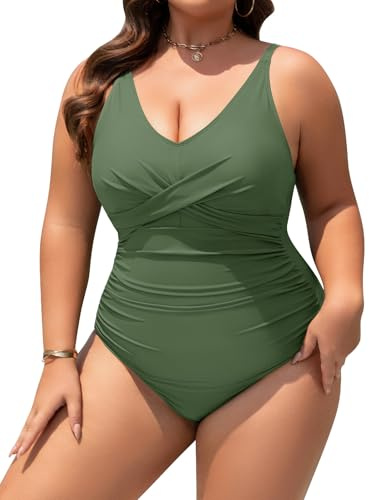 UMIPUBO Maillot de Bain Femme 1 Pièces Gainant Grande Taille Ventre Plat Col en V Push Up Une Pièce Swimwear Réglable Rembourré Froncé Sexy Monokinis L-4XL
