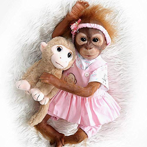 Reborn Baby Puppe 50 cm 20 Zoll Realistische Weiches Silikon Vinyl Reborn AFFE Mädchen Lebensecht Reborn AFFE Puppe handgefertigt mit Kuscheltier