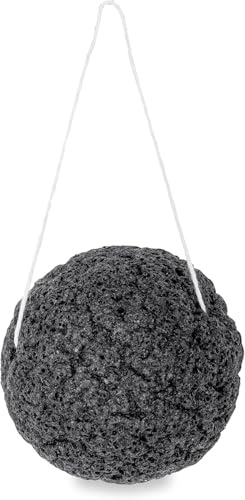 Hello Orient - Éponge Konjac Visage au Charbon – Diamètre 3,5 cm – Nettoyant Naturel Exfoliant Doux – Purifie les Pores & Régule le Sébum – Convient Peaux Grasses & Acnéiques