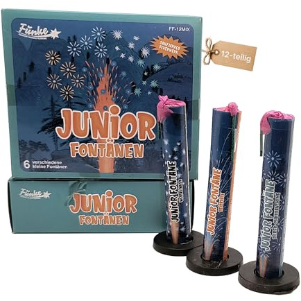 vama Feuerwerk Fontänen Set Junior – 6-teiliges Jugendfeuerwerk mit bunten Sternen & Chrysanthemen – kleine Fontänen & Sternspritzer für Geburtstag, Party & Silvester (2 Packungen)