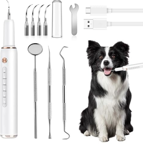 Porfoyo Tandstensborttagare hund, tandrengöring för husdjur, tandrengöring ultraljud för hund och katt med LED-ljus, ultraljud tandstensborttagare Ipx6 med 2 rengöringshuvud, 5 lägen