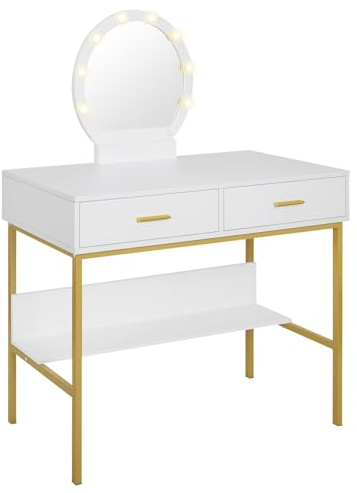Huangj-0527 Tavolo Trucco Tavolo da toeletta for trucco bianco Tavolo da toeletta con 2 cassetti con specchio Organizzatore for trucco Scaffale for camera da letto Toilette con specchio