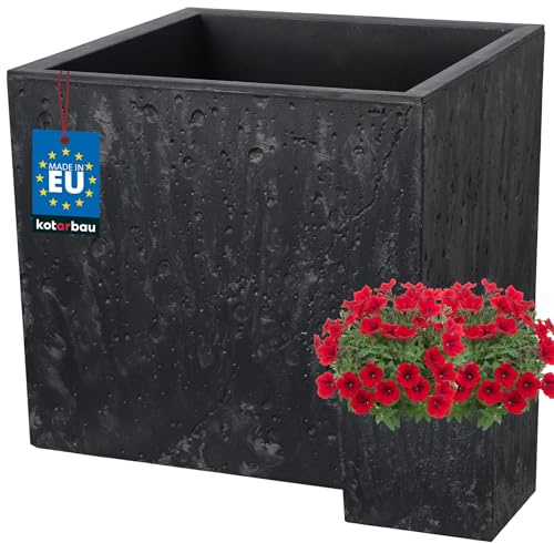 KOTARBAU Macetero cuadrado – 39 x 39 x 37 cm – Macetero con aspecto de hormigón – de PVC – Macetero para exterior e interior – antracita – Maceta con maceta interior