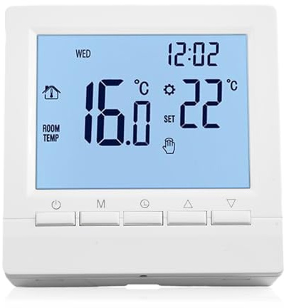 Gettimore Thermostat d'ambiance numérique pour système de chauffage avec écran LCD, minuterie hebdomadaire programmable 5+2 jours, capteur intégré, fonction antigel, montage mural ou autonome