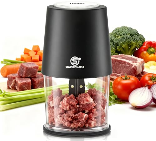 SUPERLEX Zerkleinerer Küche Elektrisch Multizerkleinerer Food Processor Mixer Klein 500ml Schüssel Zwei Geschwindigkeiten Edelstahlklingen Zerkleinert Fleisch Obst Zwiebeln Gemüse 260W