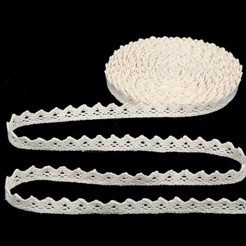 Nogeqi Beige Spitzenband Baumwolle Vintage Zierband Spitzenstoff, Dekoband Zierband Spitzenborte, Borten und Bänder zum Nähen für DIY Nähen Handwerk Hochzeit Deko Scrapbooking, 10m x 1,3cm