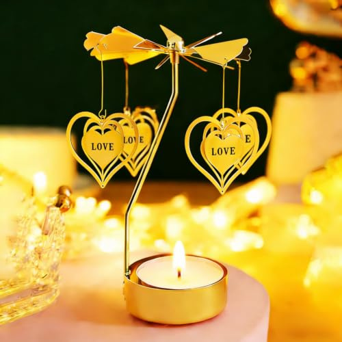 Cadeaux pour la fête des Mères, bougeoir tournant, bougeoir à Bougies Chauffe-Plat en Forme de carrousel, Cadeau d'anniversaire Original pour Femme, Maman, sœur, Noël, Saint-Valentin (Heart)