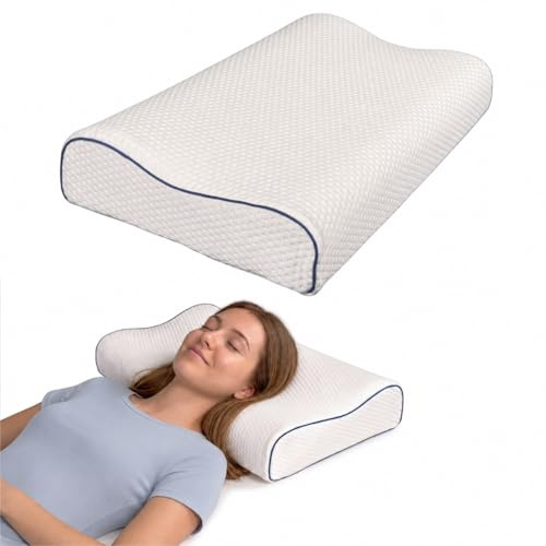 Zenadia Almohada Cervical Viscoelastica de Doble Altura, Almohada Ortopédica Cervical para Dormir de Lado y Boca Arriba, Almohada Anti Ronquidos con Espuma Memory Foam para Cervicales y Cuello