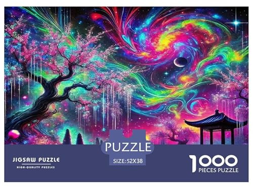 Fantasy Night Scene Recycled Paper Jigsaw Puzzle 1000 Pc -Colorful Swirls Tree & Pavilion Challenging Game Toys Gift for Home Wall Decoration52x38cm/1000pcs