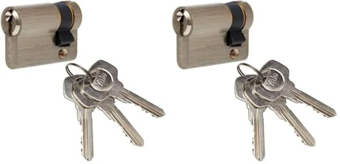 Yale YC500+ Demi-Cylindre de Serrure 30x10 mm, 5 Goupilles - Porte Extérieure, Porte d'Entrée, Porte de Garage - 3 Clés, Nickelé (Lot de 2)